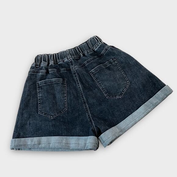 Girls Rhinestone Denim Shorts Sz XL Elastic Waist Drawstring Cuffed Sparkle Jean - Picture 3 of 7